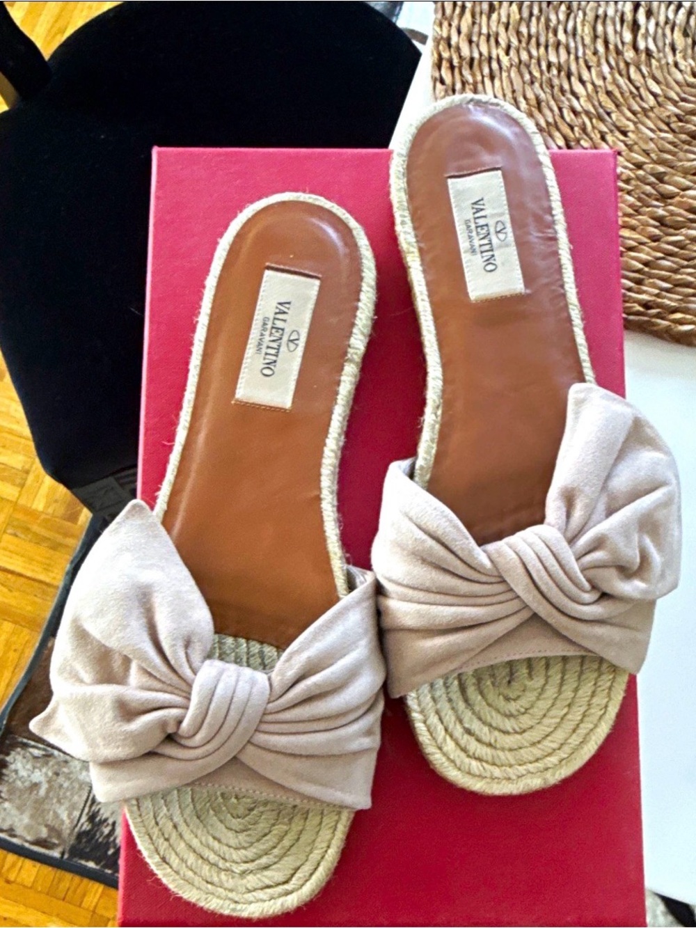Valentino Beige Bow Espadrille Slides